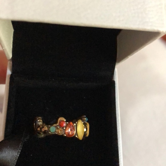 J. Crew multi-colored gold/brass tone with crystals ring, Crew quality ~firm. - Picture 5 of 7